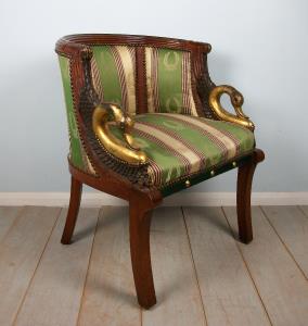 Empire Style Gilt Walnut Tub Shaped Desk Chair